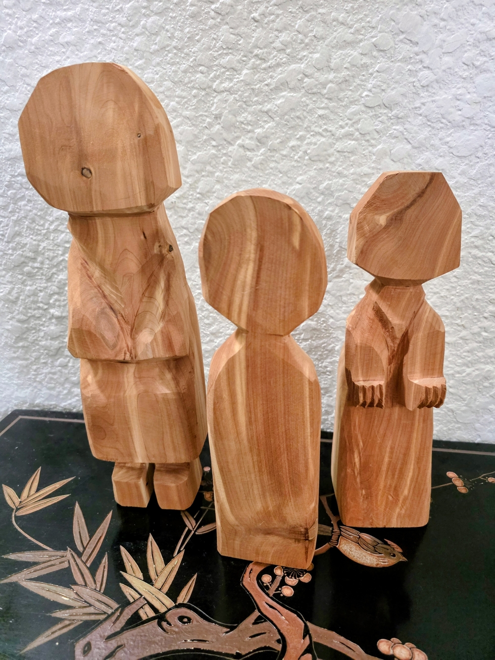 Hand-Carved Wooden Figurine Set - Natural Wood